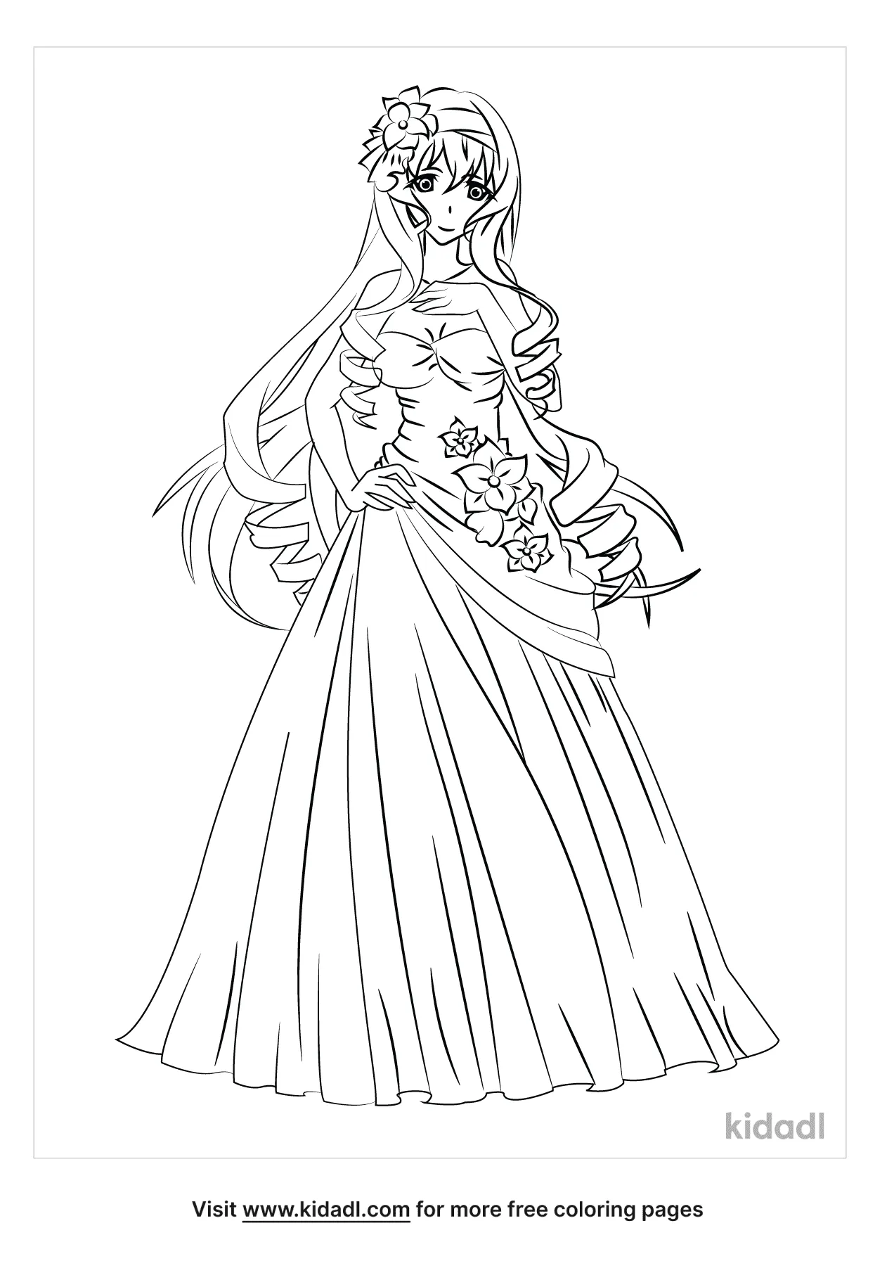 Anime Girl In Dress Coloring Page