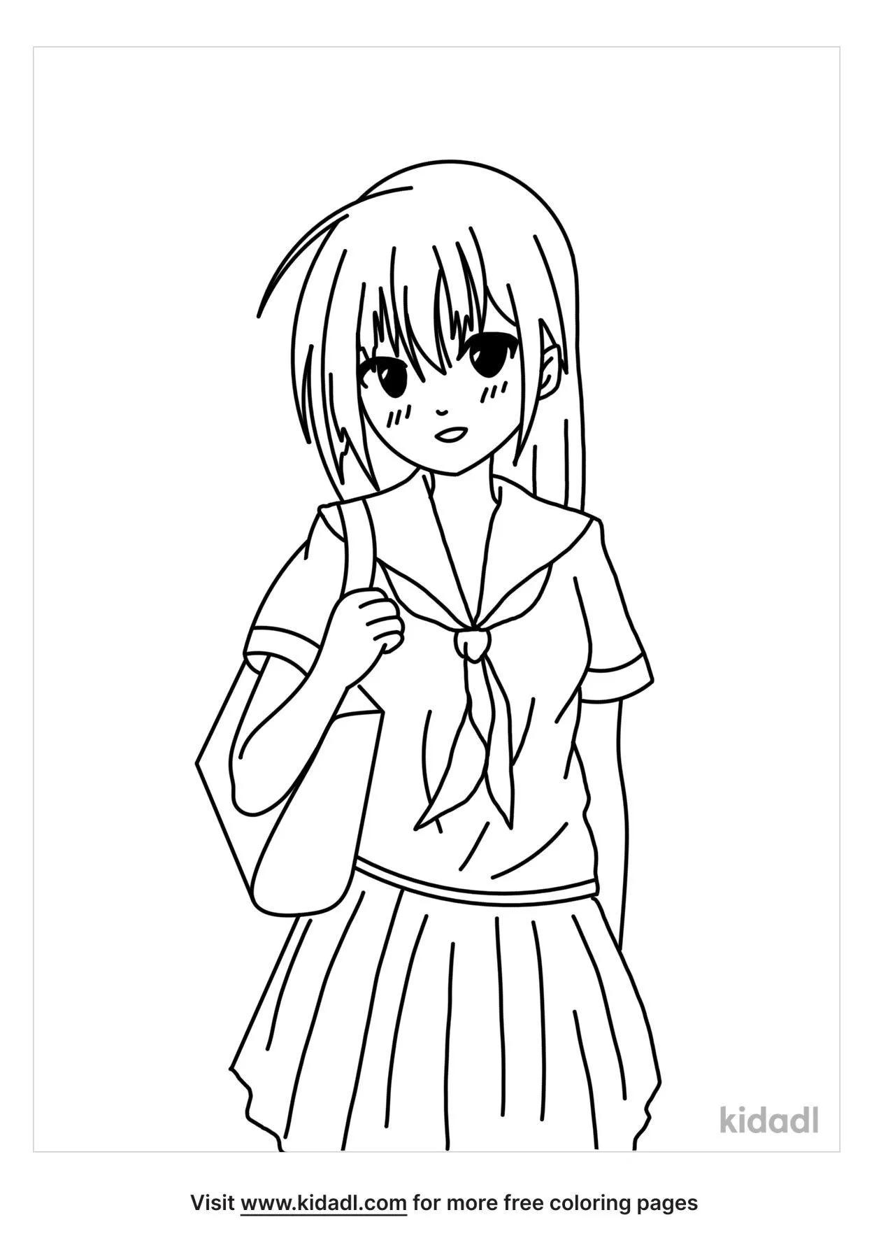 Free Anime School Girl Coloring Page | Coloring Page Printables | Kidadl