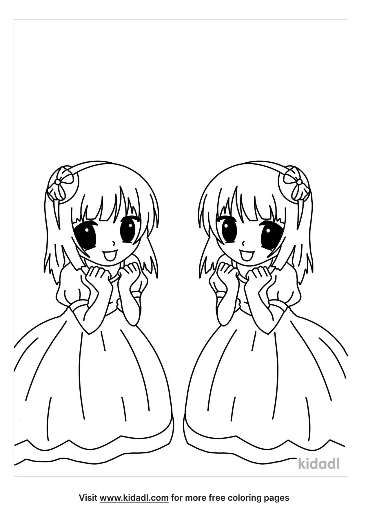 Anime Twins Girl Coloring Page