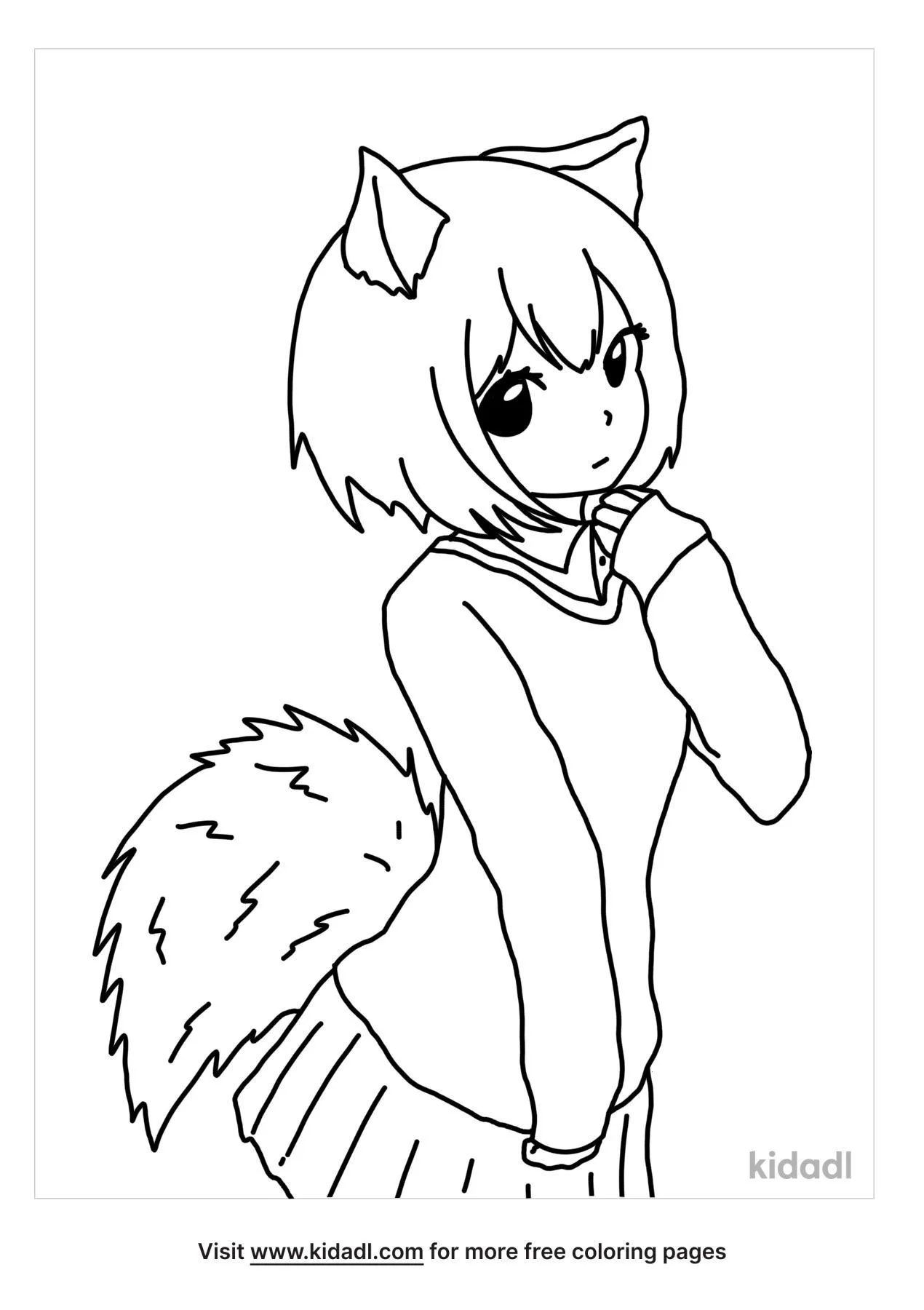 Free Anime Wolf Girl Coloring Page | Coloring Page Printables | Kidadl