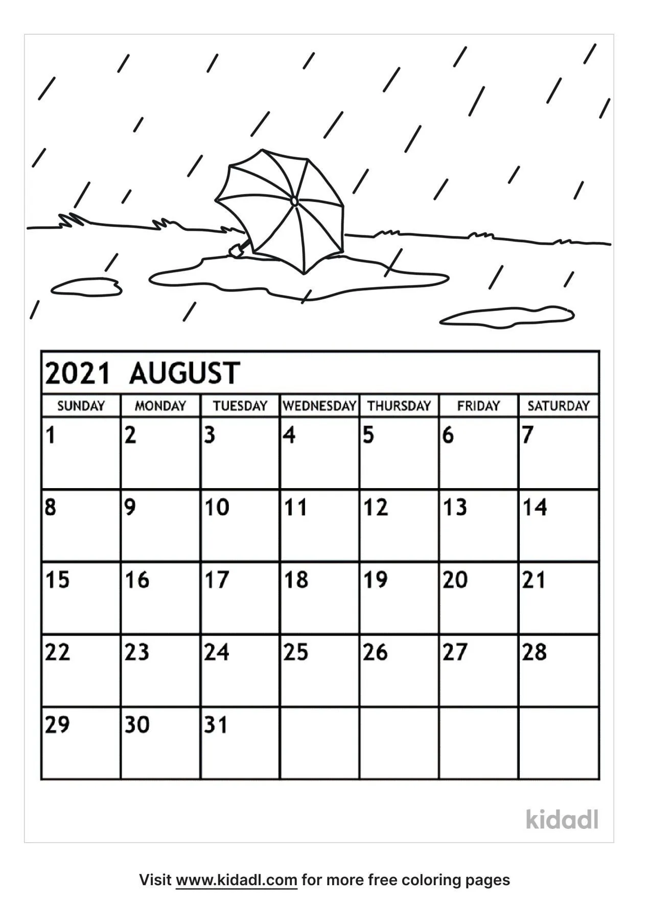 August Calendar Coloring Page