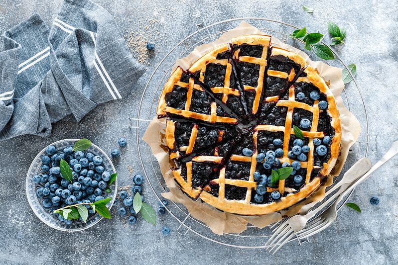 Traditional homemade American blueberry pie.
