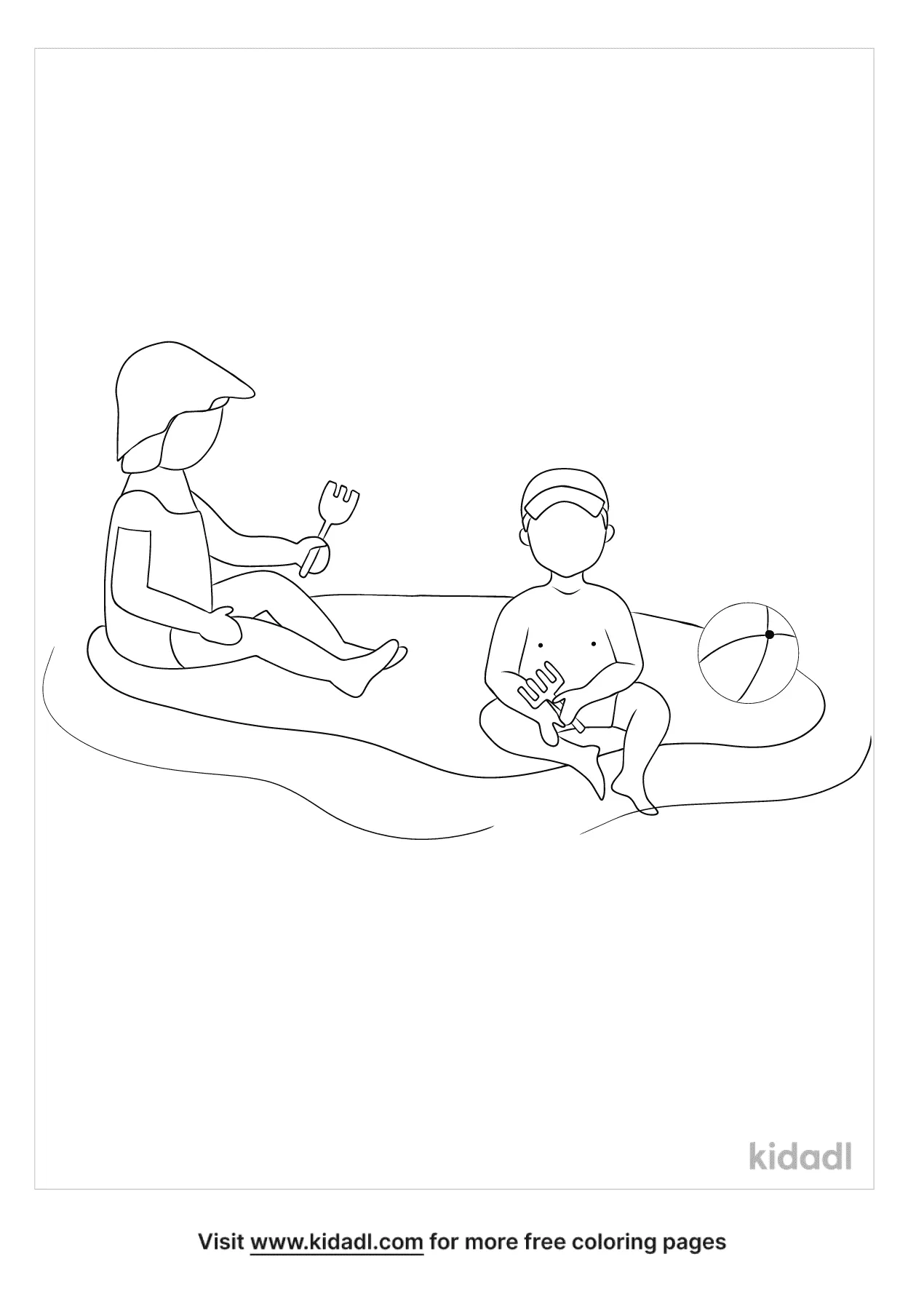 Boy And Girl At Beach Coloring Page