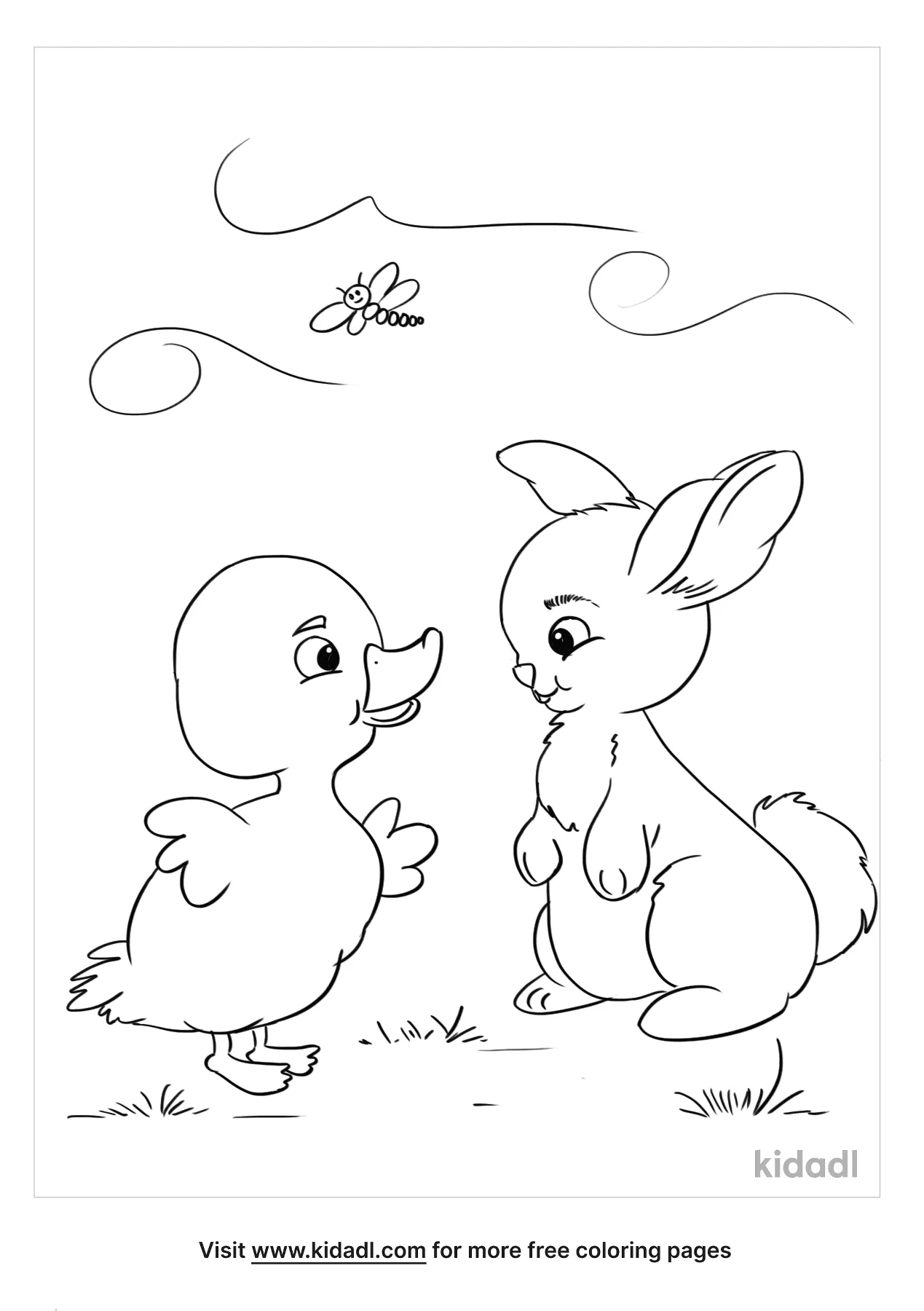 Bunny And Duck Coloring Page