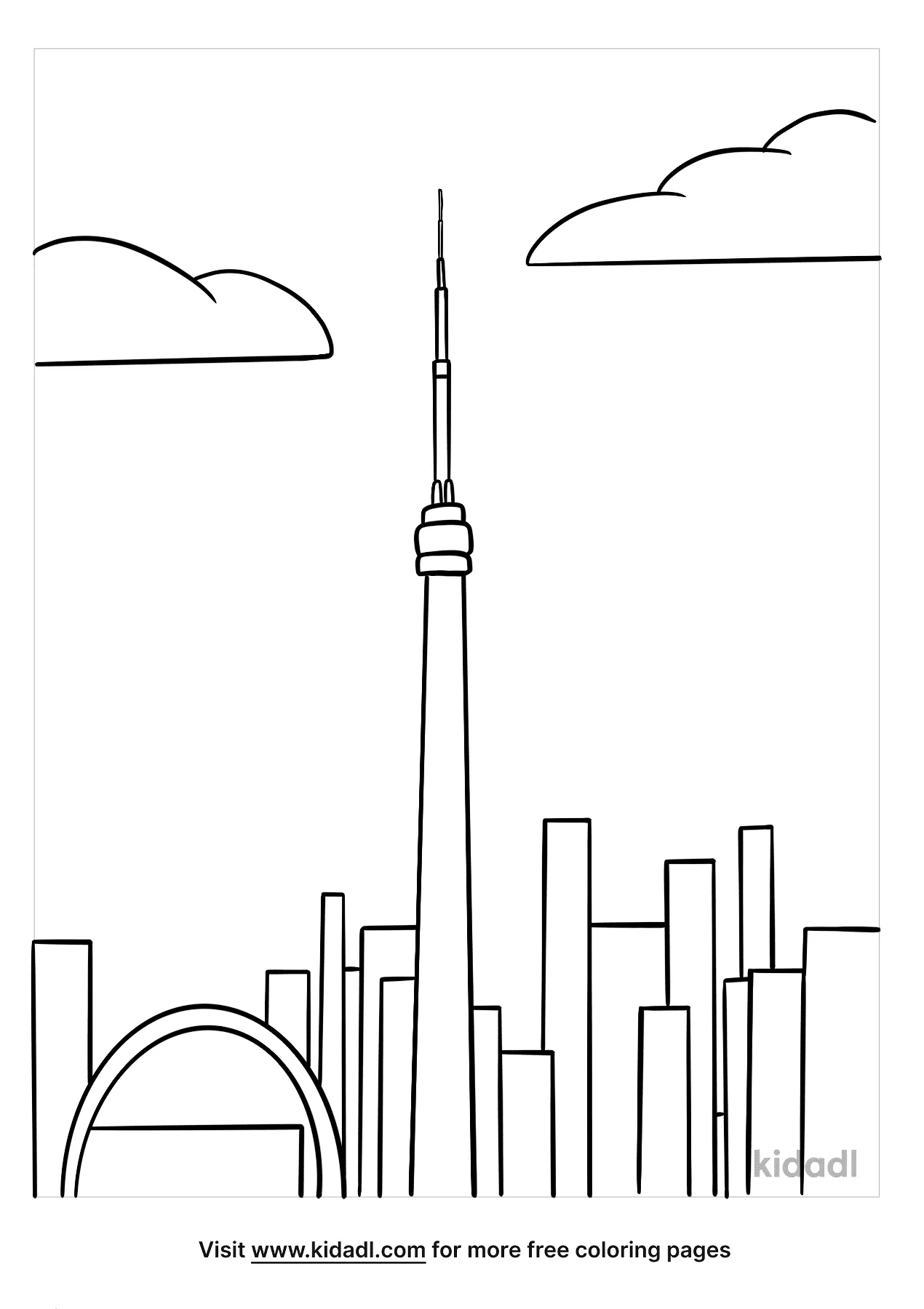 CN Tower Coloring Page | Free Buildings Coloring Page | Kidadl