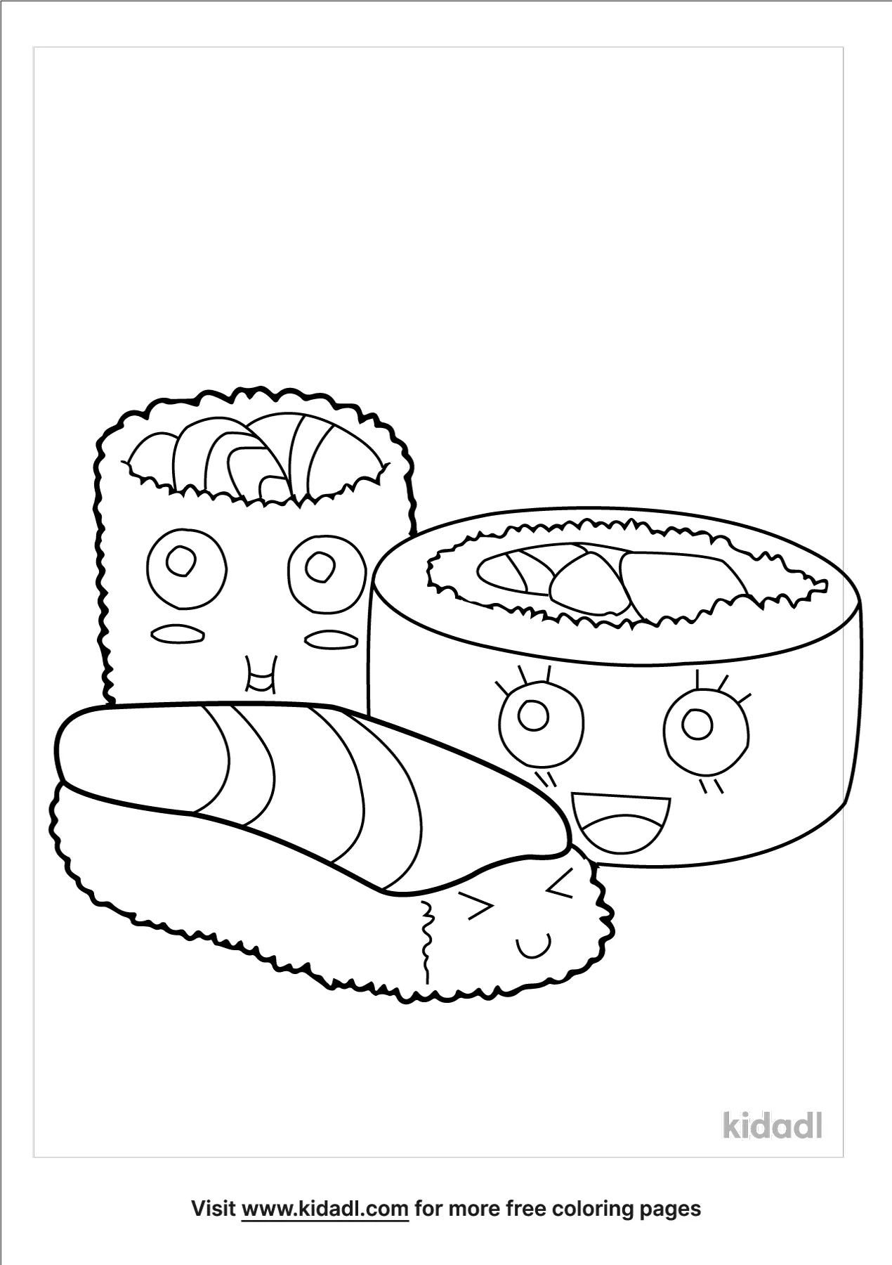 Cute Sushi Coloring Page | Free Cartoons Coloring Page | Kidadl