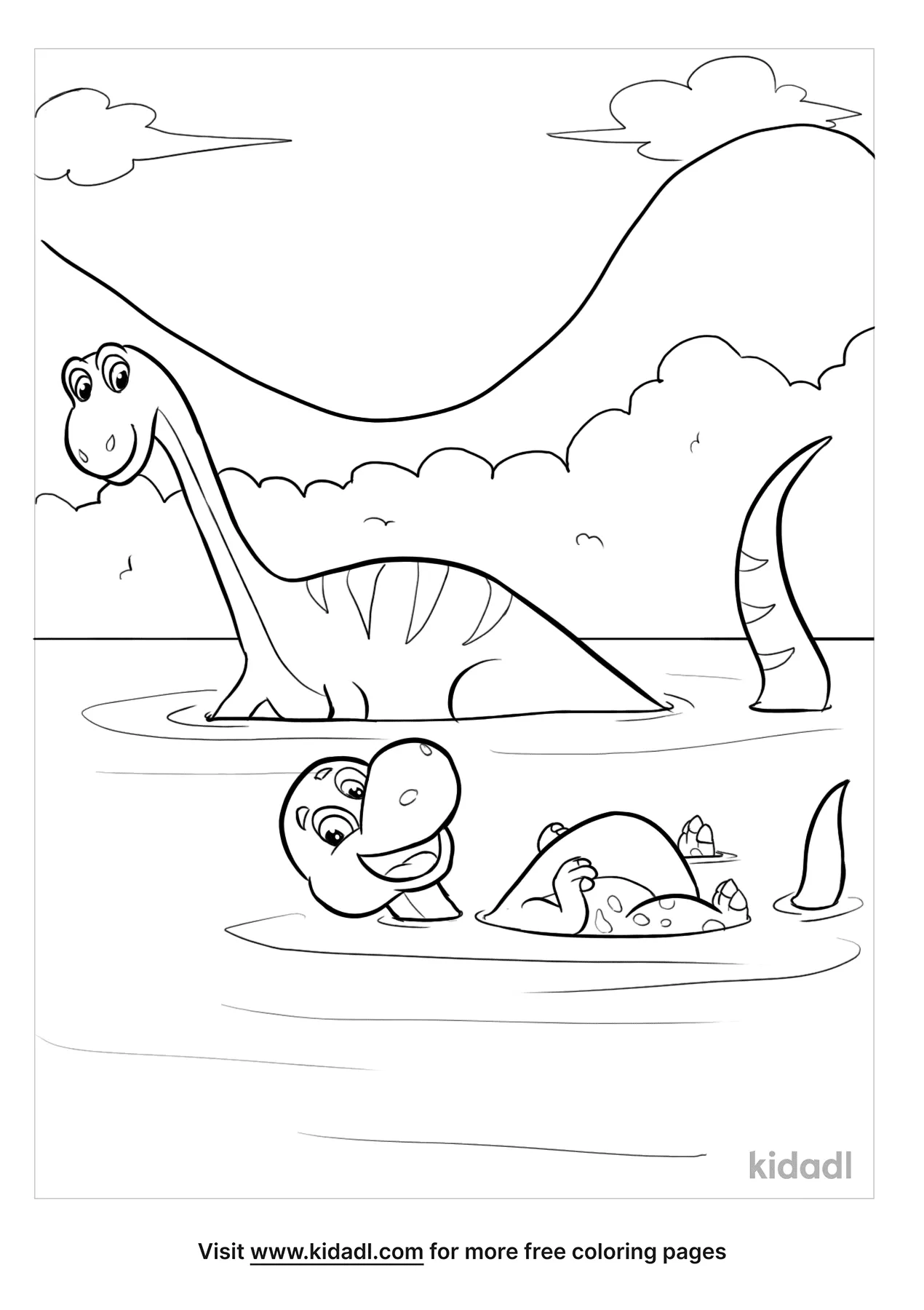 Dinosaur And Kid Swimming Coloring Page
