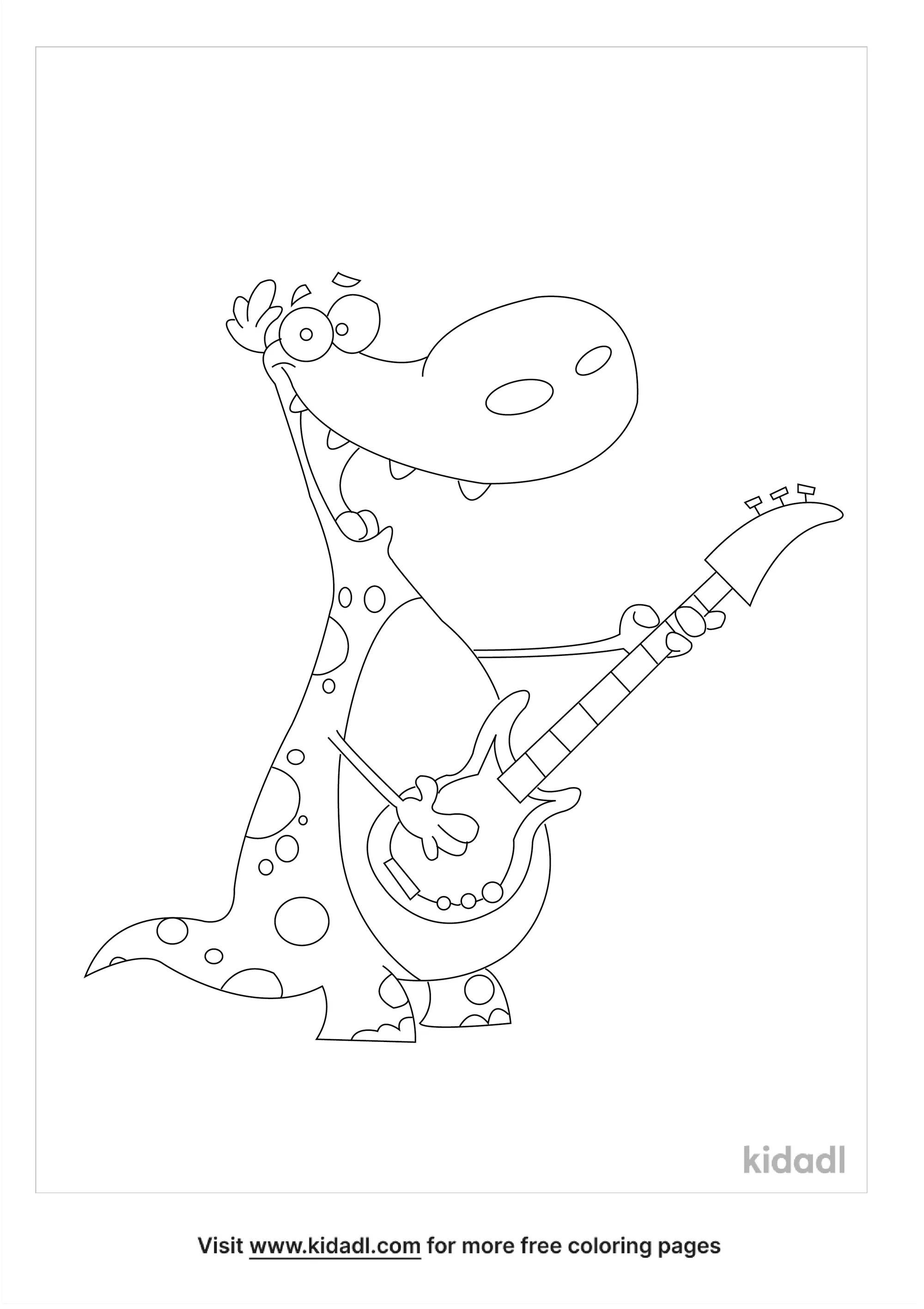 Dinosaur Playing Guitar Coloring Page