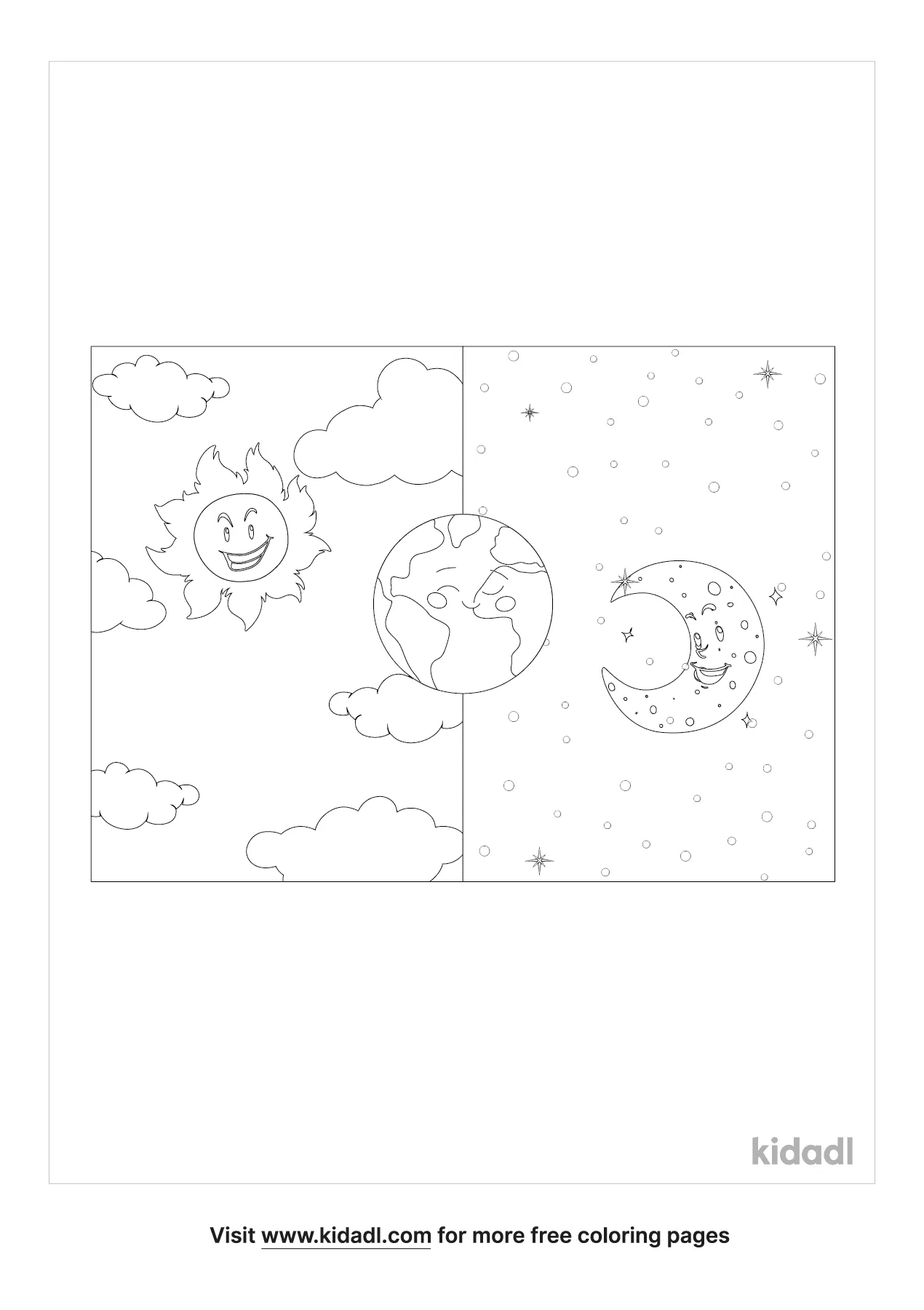Earth And Sun Day And Night Coloring Page