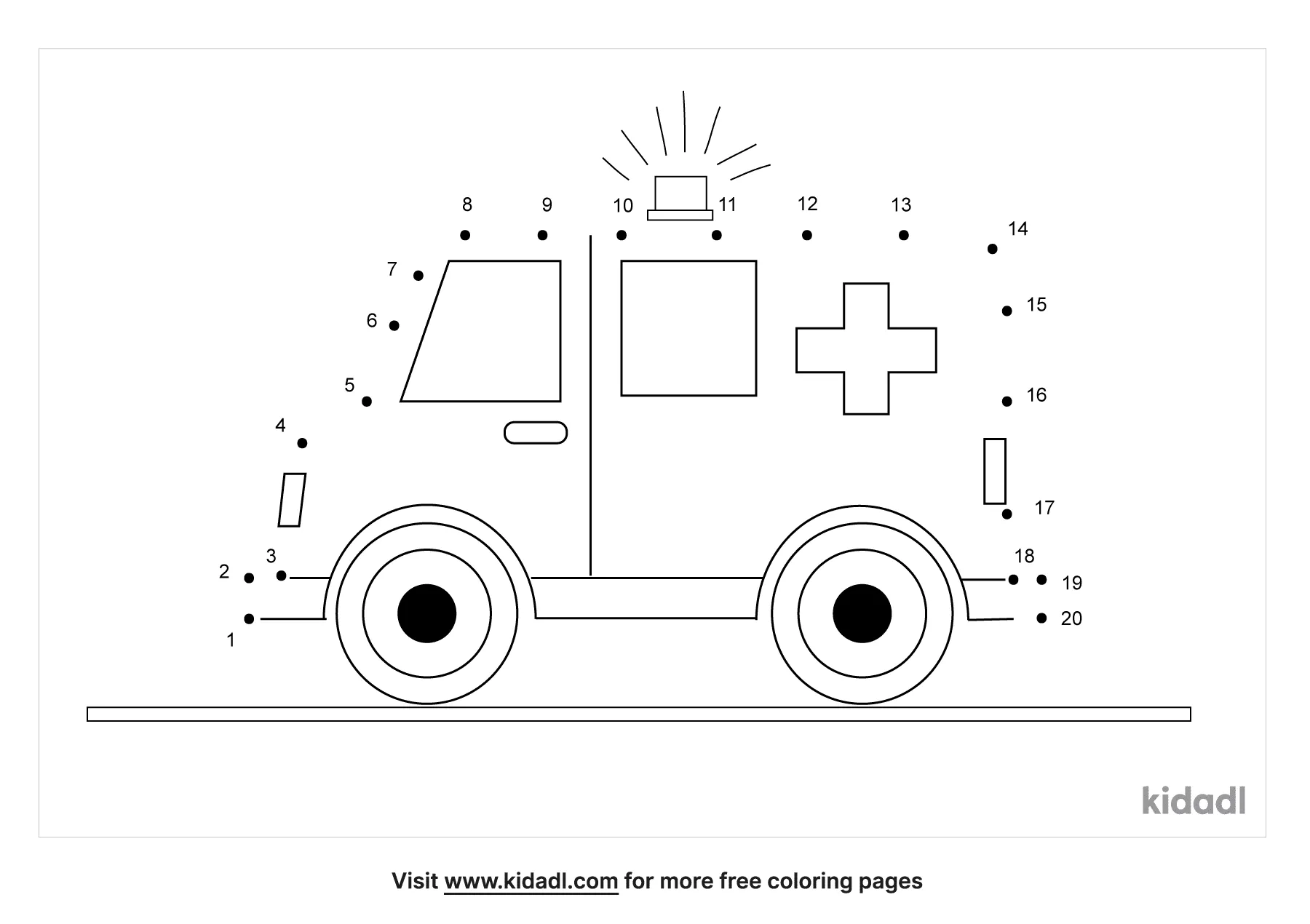 Free Ambulance - easy | Free Dot to Dot Printables | Kidadl