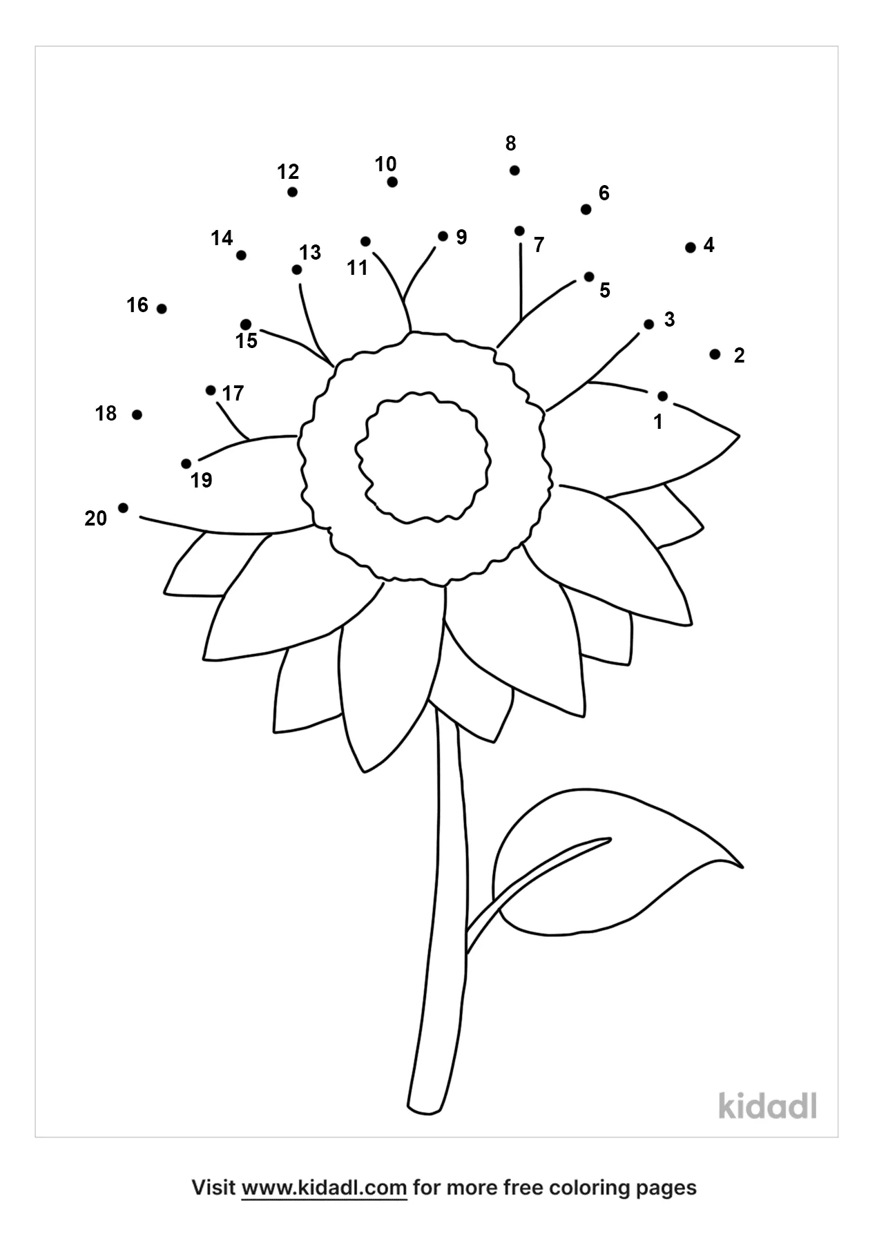 Free Sunflower - easy | Free Dot to Dot Printables | Kidadl