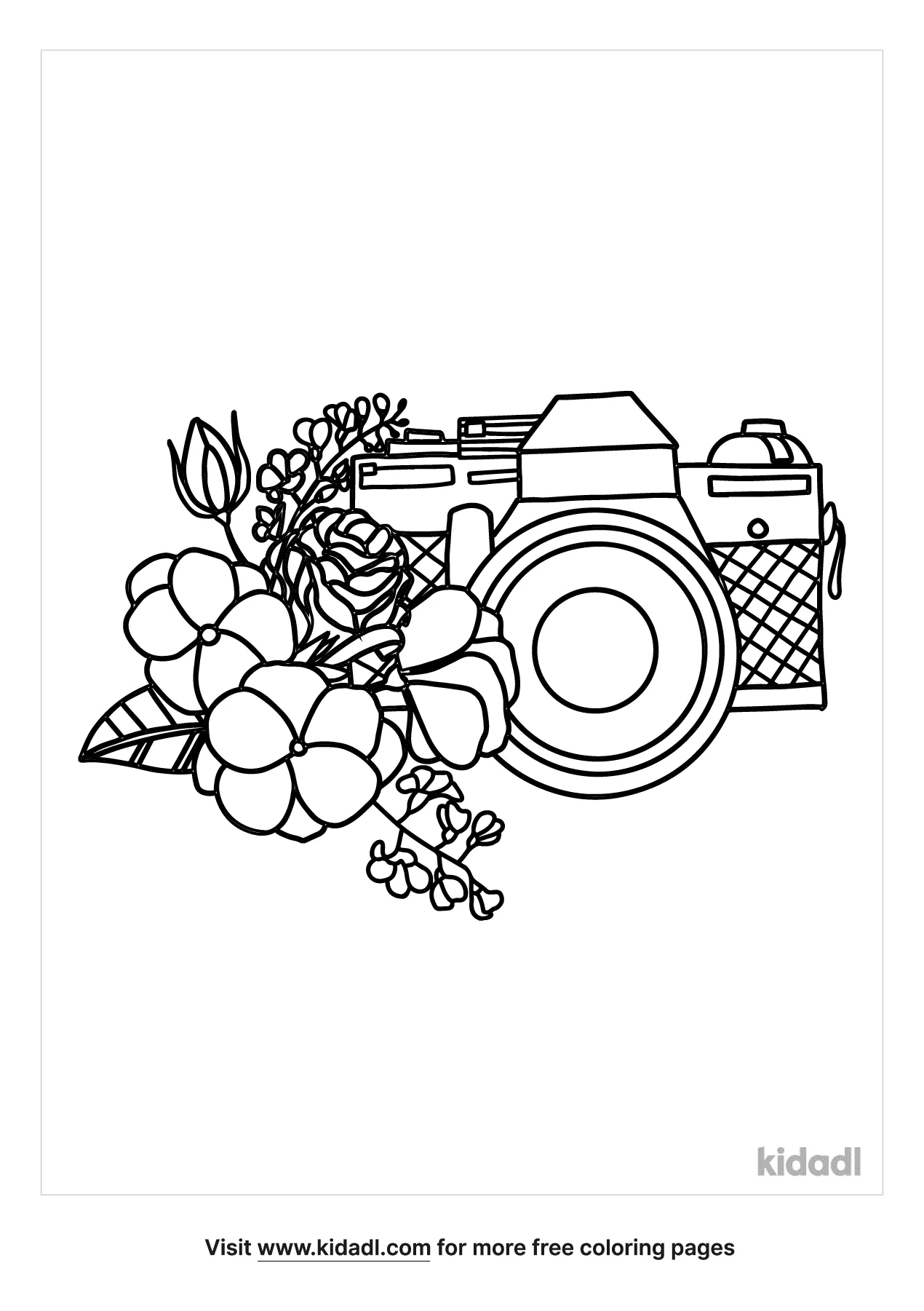 Free Floral Camera Coloring Page | Coloring Page Printables | Kidadl