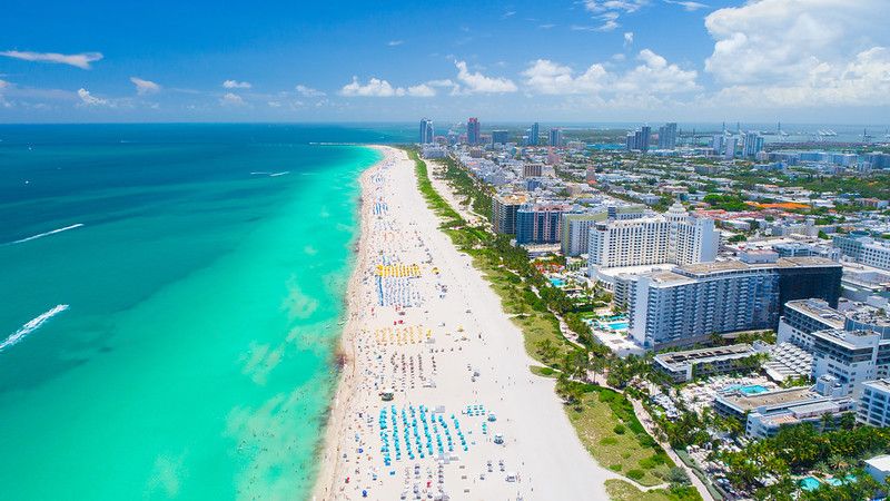 Aerial view of Miami Beach, South Beach, Florida, USA.
