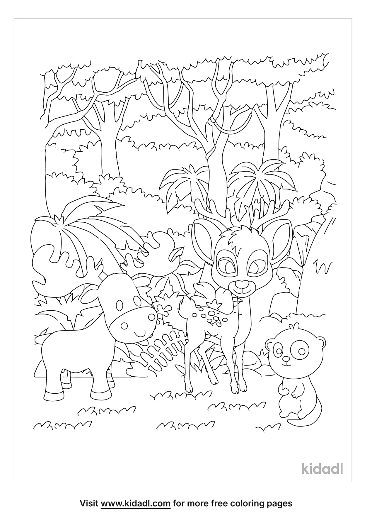 Free Forest Of Animals Coloring Page | Coloring Page Printables | Kidadl