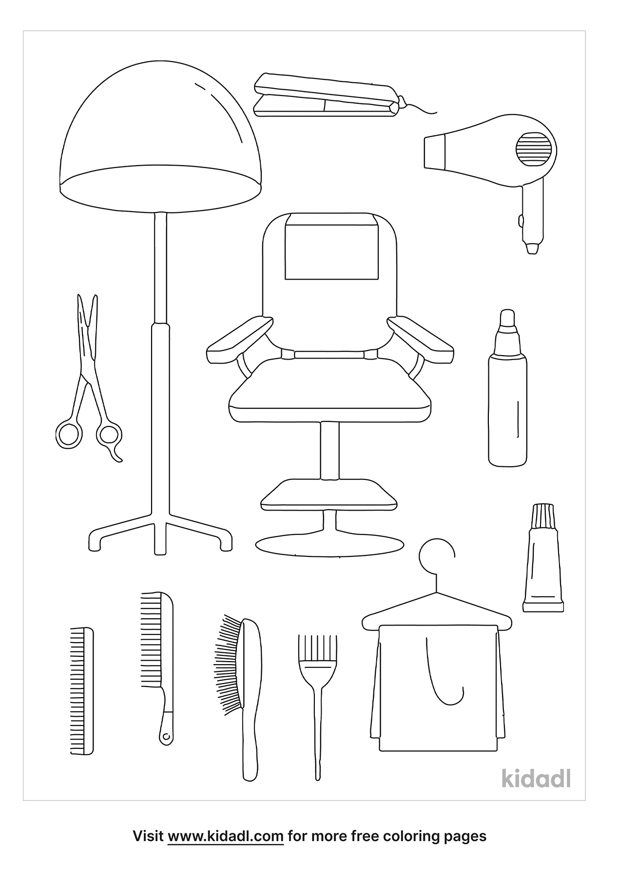 Free Hair Salon Supplies Coloring Page | Coloring Page Printables | Kidadl