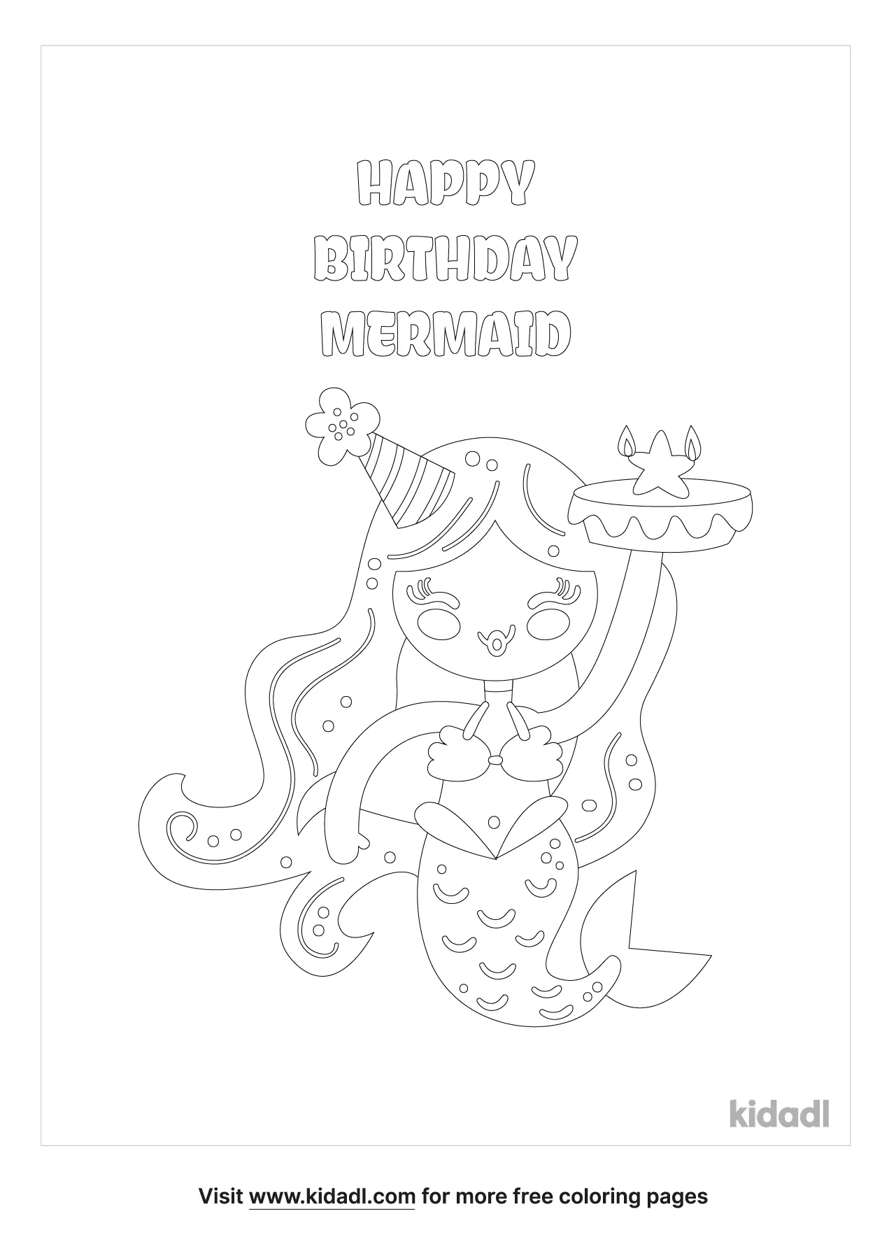 Happy Birthday Mermaids Coloring Page