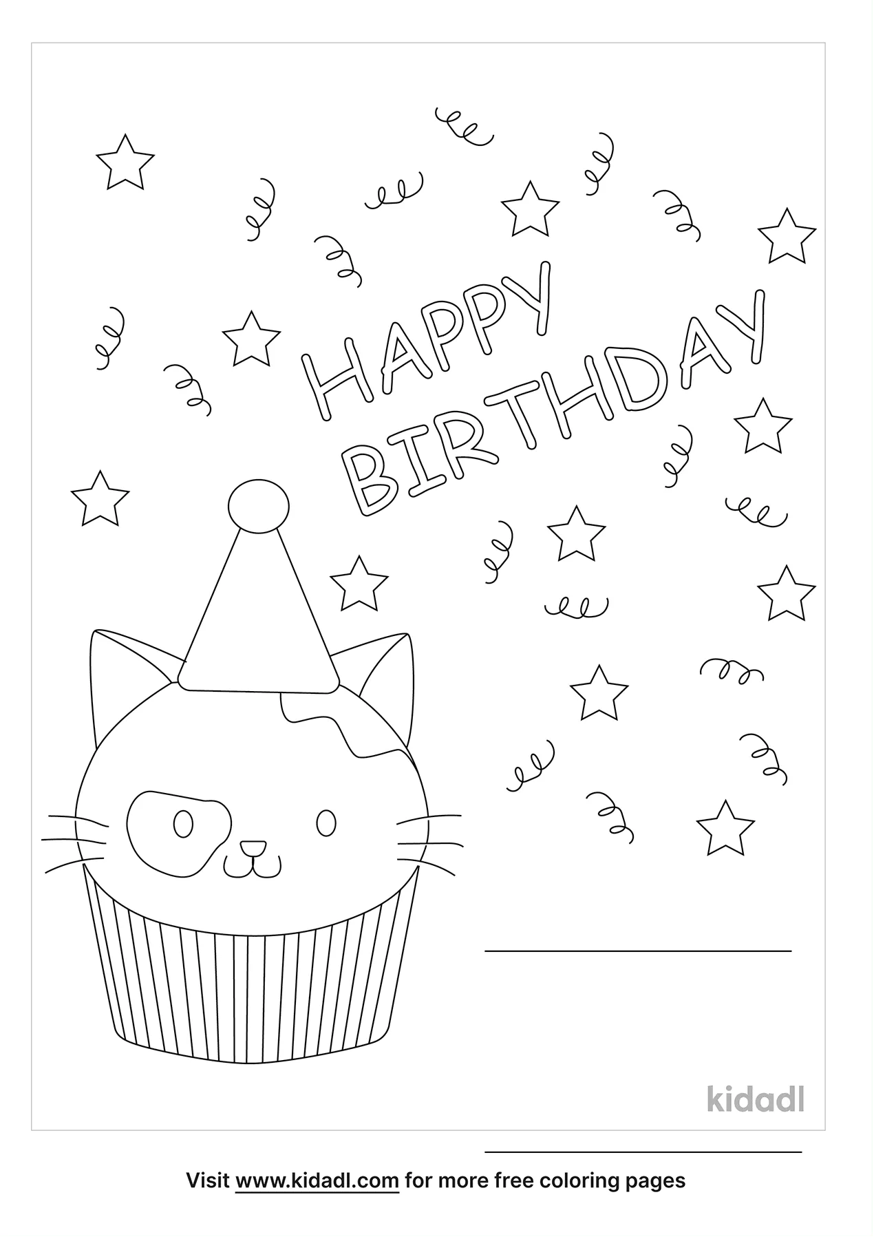 Happy Birthday Muffin The Cat Coloring Page | Free Cats Coloring Page ...