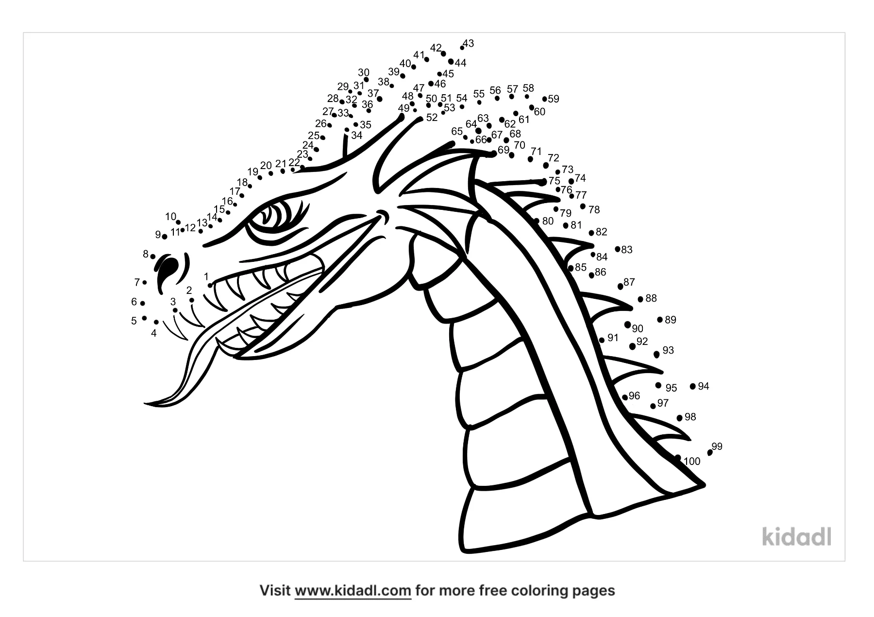 Free Dragon Head Hard 1 100 Dot To Dot Printables For Kids Kidadl