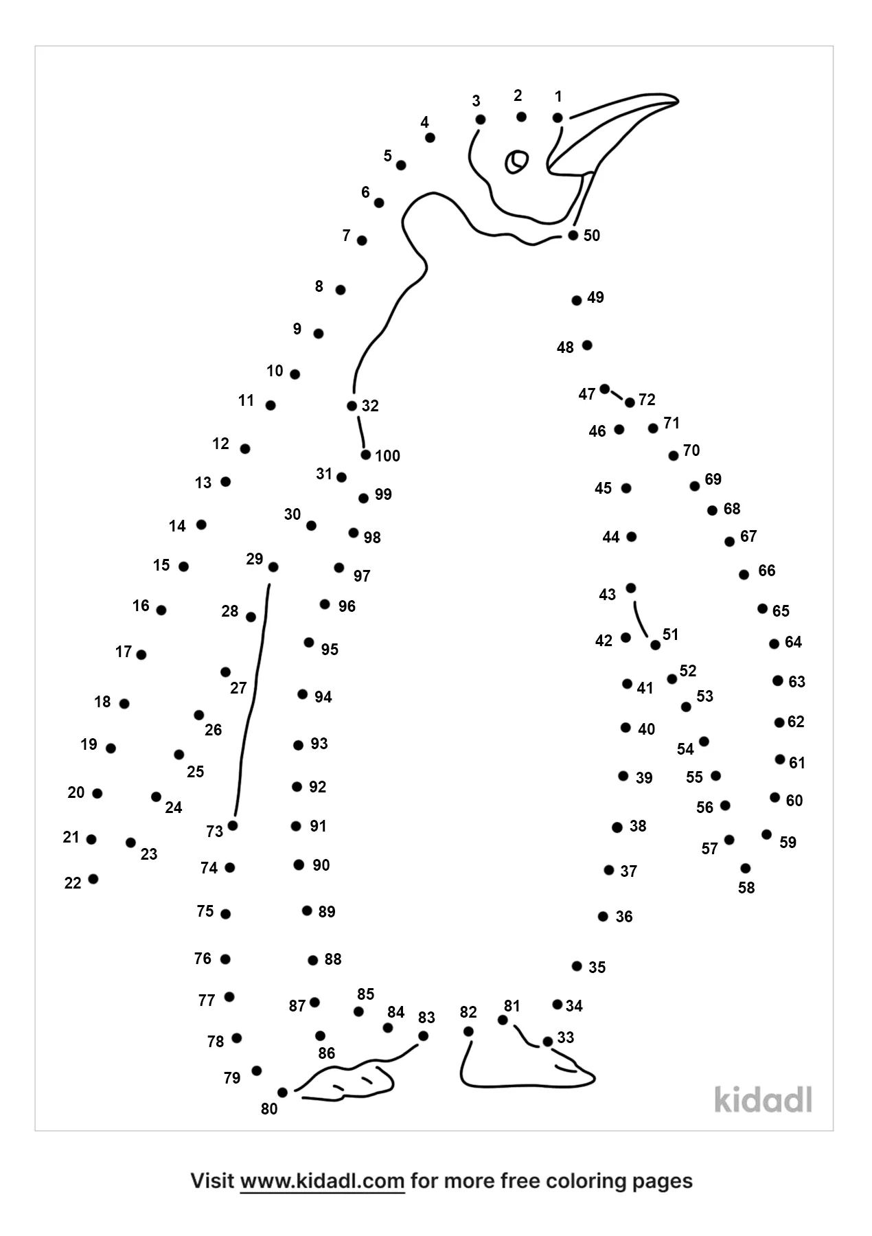 Free Penguin Hard 1 100 Dot To Dot Printables For Kids Kidadl