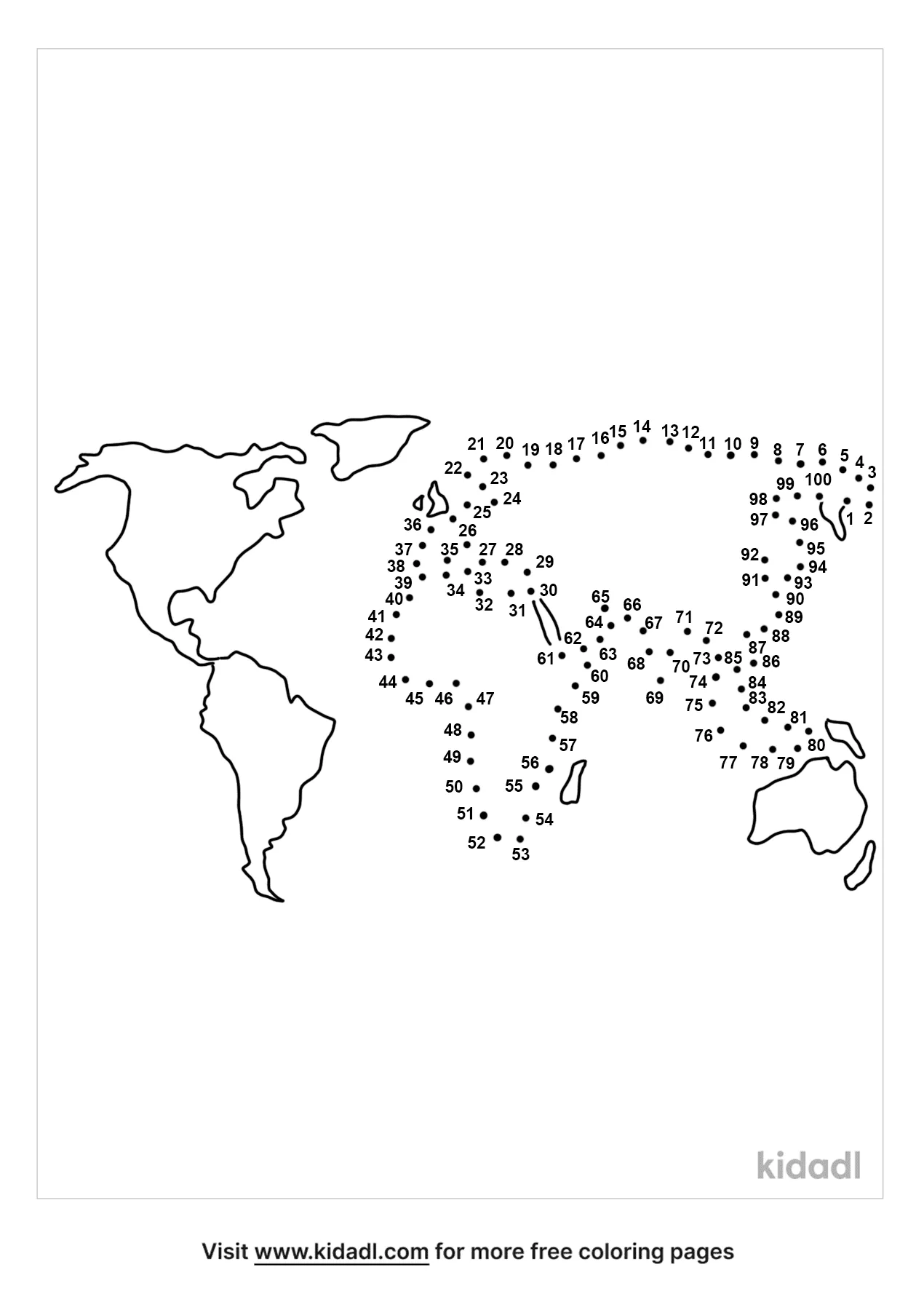 Free World Map Hard 1 100 Dot To Dot Printables For Kids Kidadl