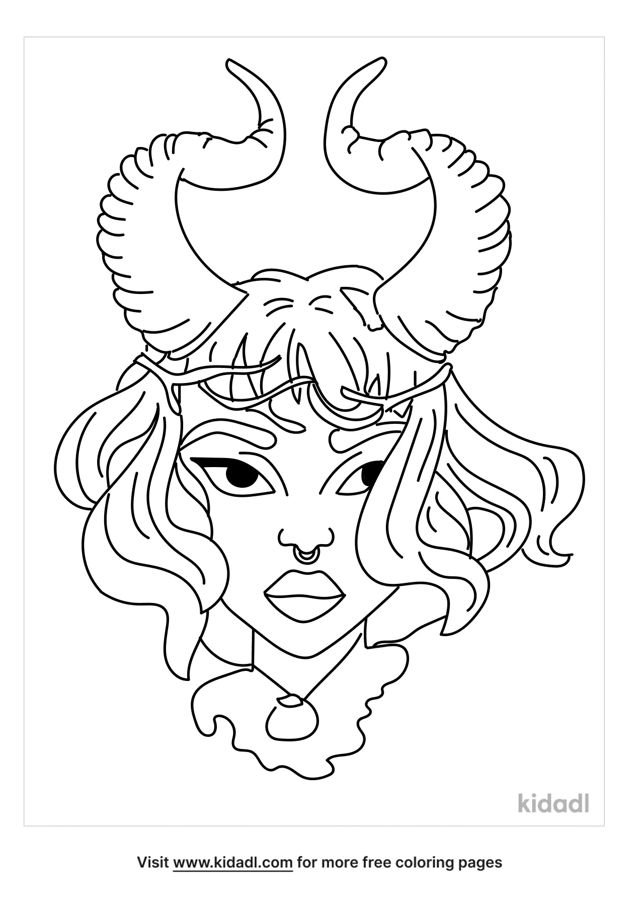 Free Horns Girl Coloring Page | Coloring Page Printables | Kidadl