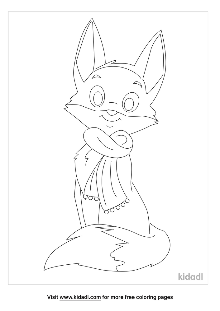 Fox Wearing A Scarf Coloring Page | Free Cartoons Coloring Page | Kidadl