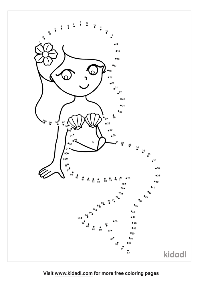 Free Mermaid Hard 1 100 Dot To Dot Printables For Kids Kidadl