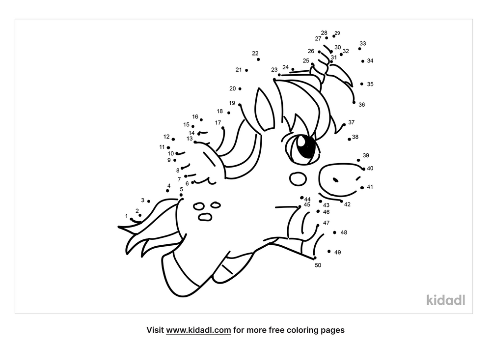 Free Unicorn Medium 1 50 Dot To Dot Printables For Kids Kidadl