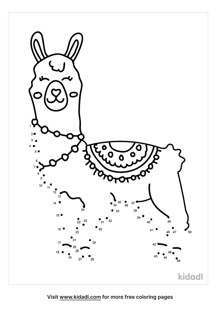 free llama medium 1 50 dot to dot printables for kids kidadl