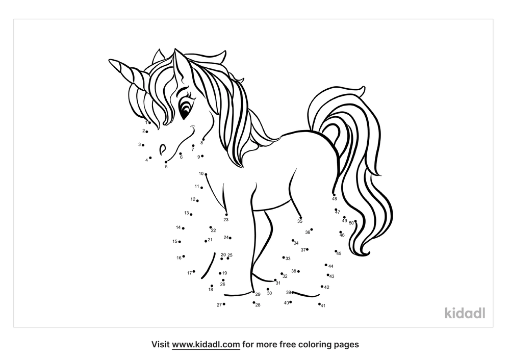 free unicorn medium 1 50 dot to dot printables for kids kidadl