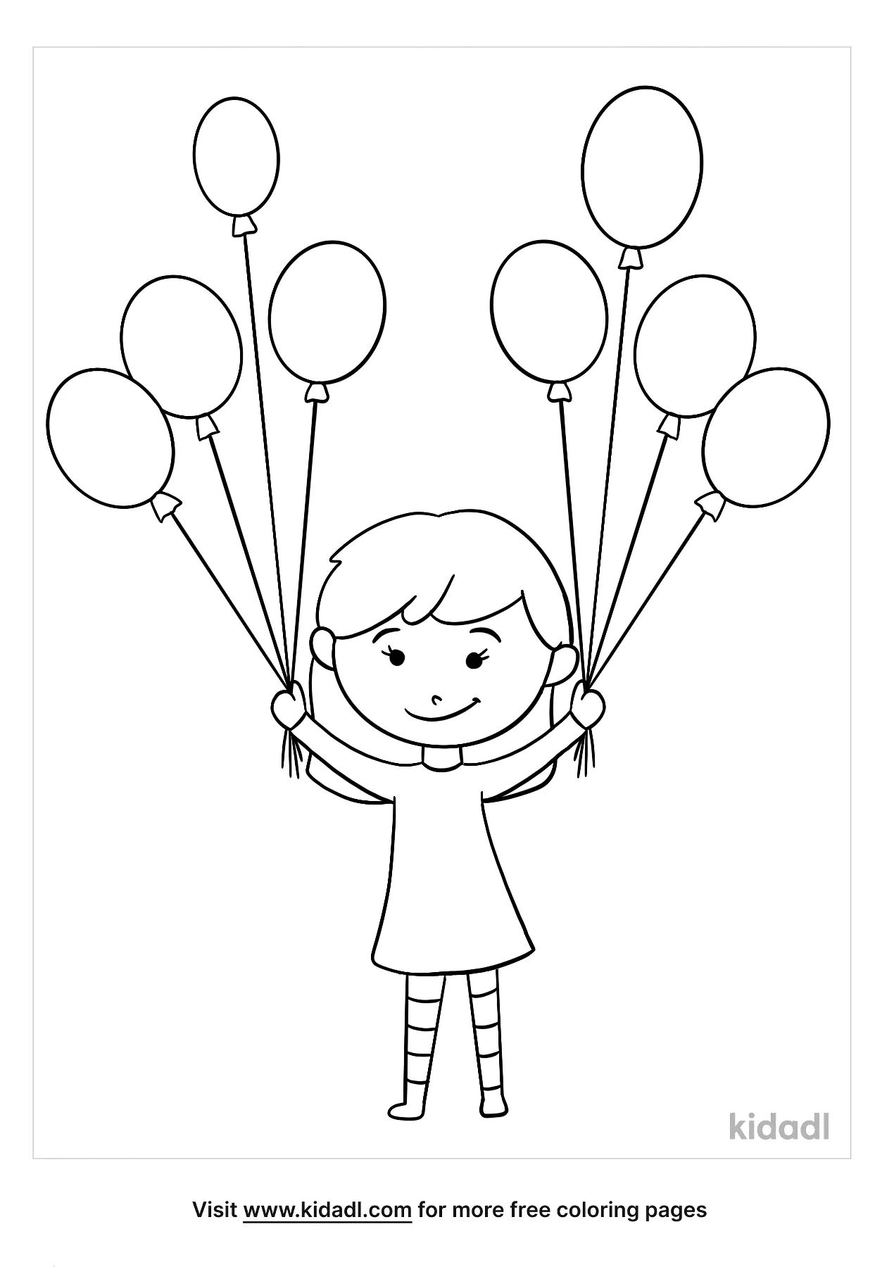 Little Girl Holding Balloons Coloring Page