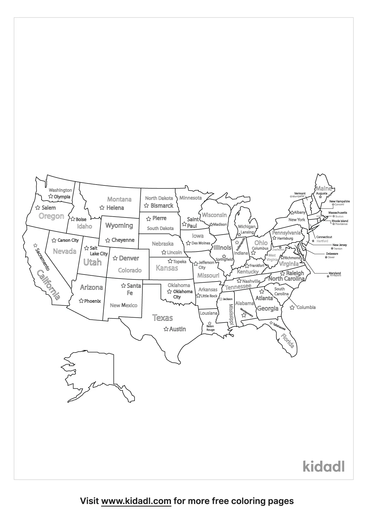 map of the united states with capitals kidadl