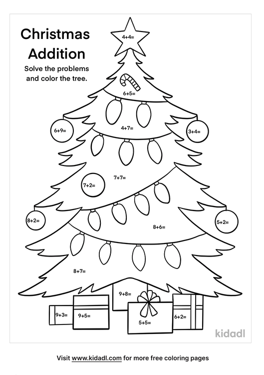 Math Facts Christmas Tree Coloring Page | Free Christmas Coloring Page ...