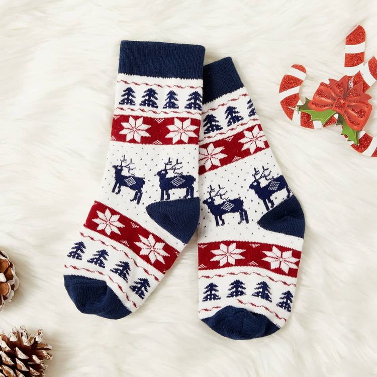 The Secret Haberdasher cotton socks with cuffs Scandi Christmas fabric knee high socks Christmas socks for Kids Welly socks for toddler