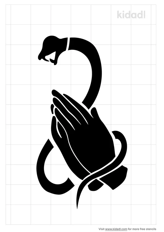 Black Serpent Curling Around Praying Hands Stencils