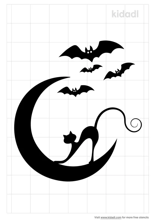 Cat And Moon And Bats Stencils
