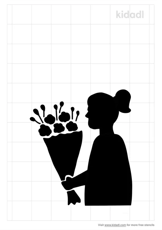 Girl Holding Flower Bouquet Stencils