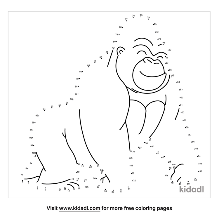 Free Gorilla Hard 1 100 Dot To Dot Printables For Kids Kidadl