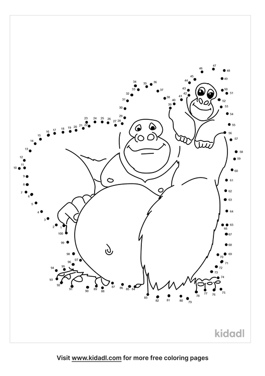 Free Gorilla With Baby Hard 1 100 Dot To Dot Printables For Kids Kidadl