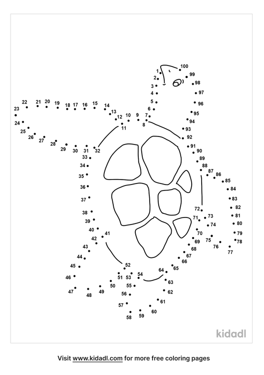 Free Turtle Hard 1 100 Dot To Dot Printables For Kids Kidadl