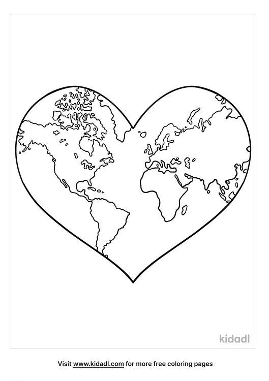 Heart Shaped Earth Coloring Pages | Free World, Geography & Flags