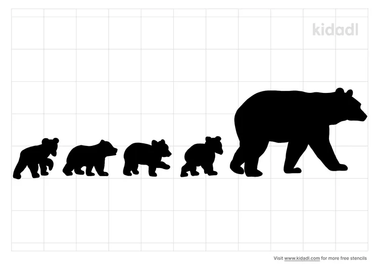 Mama Bear With Four Cubs Stencils
