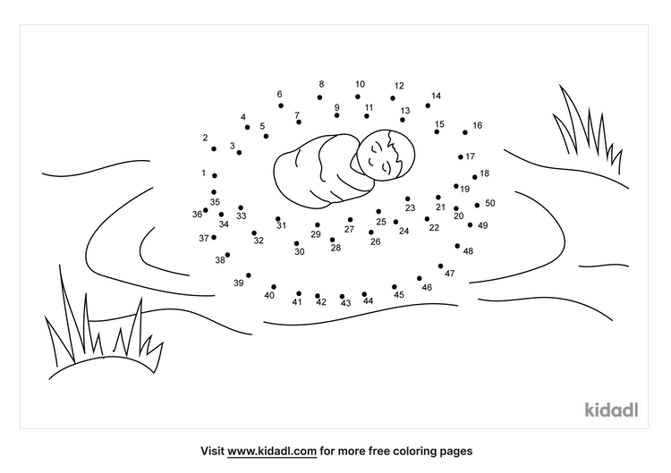 Free Baby Moses In The River Medium 1 50 Dot To Dot Printables For Kids Kidadl