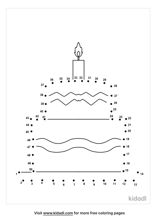 Free Birthday Cake Medium 1-50 Dot to Dot Printables For Kids | Kidadl