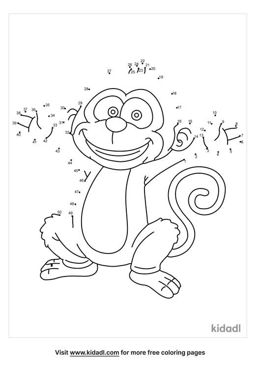 Free Monkey Medium 1 50 Dot To Dot Printables For Kids Kidadl