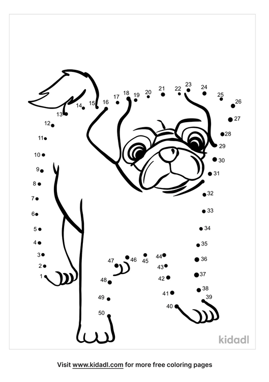 Free Pug Medium 1 50 Dot To Dot Printables For Kids Kidadl