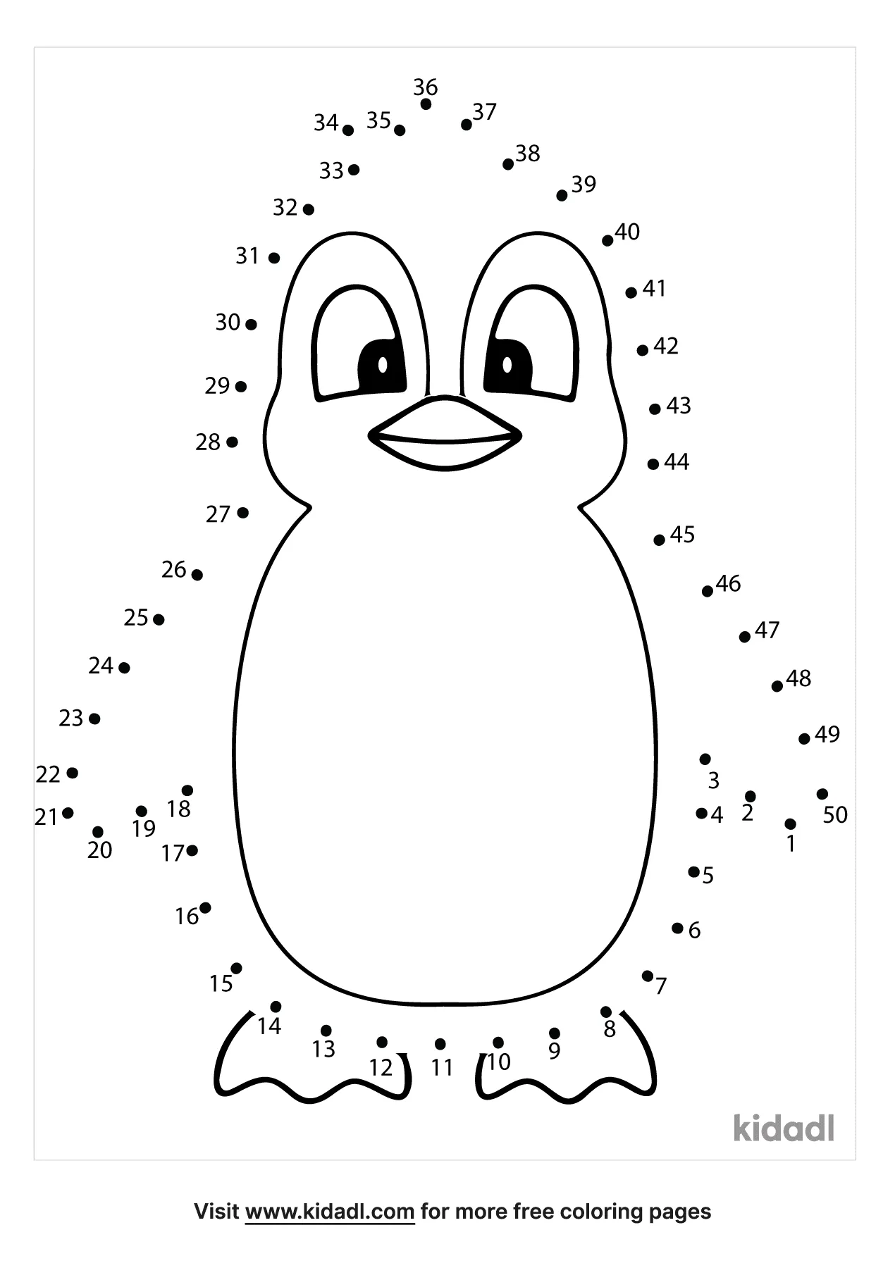 Free Penguin - medium | Free Dot to Dot Printables | Kidadl