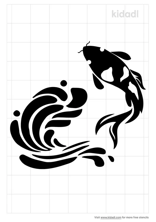 Simple Koi And Waves Stencils