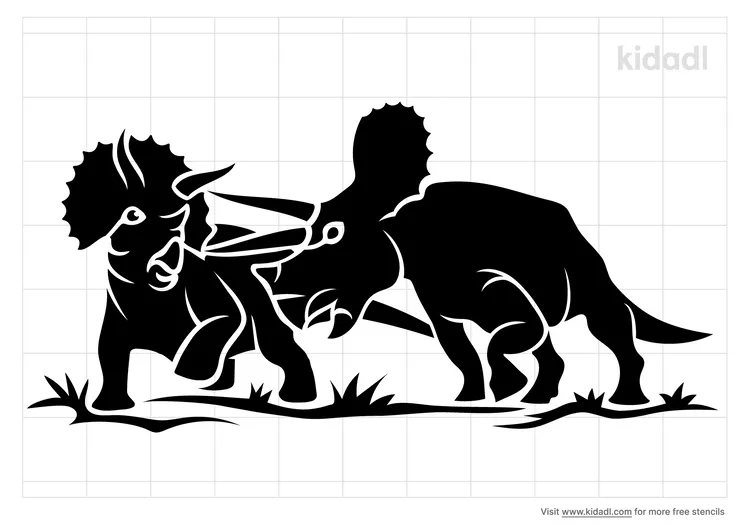 Two Dinosaurs Fighting Stencils