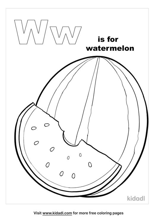 W Is For Watermelon Coloring Pages | Free Letters Coloring Pages | Kidadl